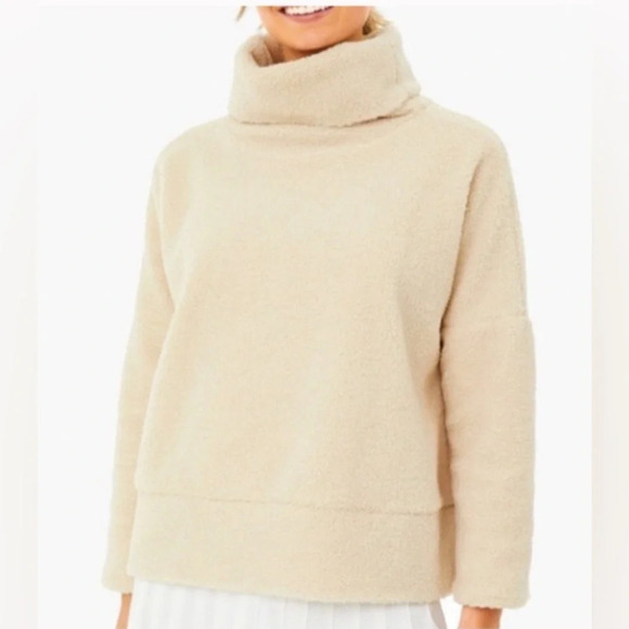 Tuckernuck Rollins Funnel Neck Teddy Fleece Pullover Sweater Cream Size Small - Picture 1 of 7